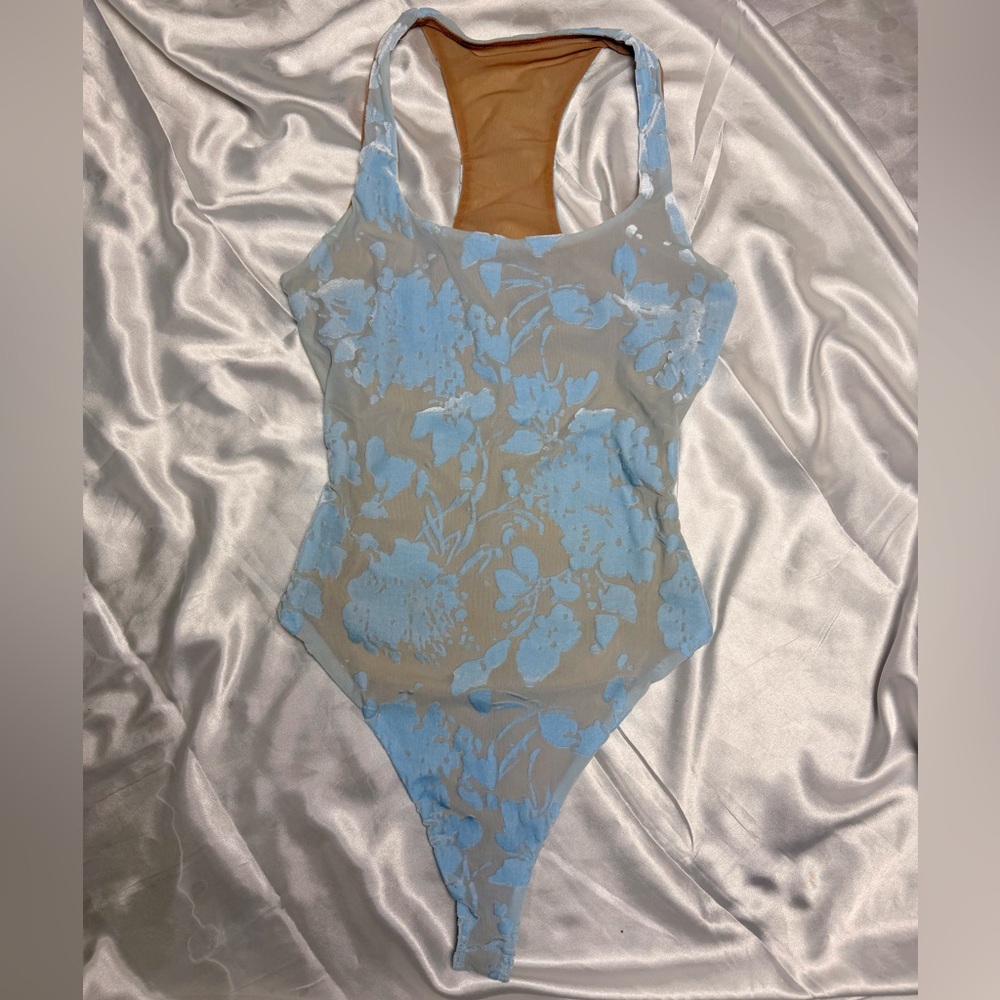 Naked Wardrobe Floral Mesh Racerback Bodysuit